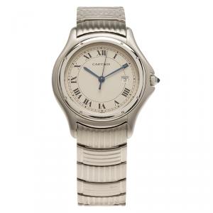 Pre Owned Cartier Cream Stainless Steel Cougar 987904 Mens Wristwatch 33 MM