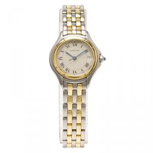 Pre Owned Cartier Cream 18K Yellow Gold and Stainless Steel Cougar 187906 Women's Wristwatch 26MM