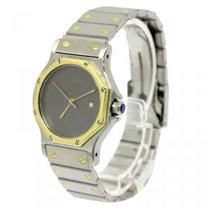 Pre Owned Cartier Grey 18K Yellow Gold and Stainless Steel Santos Octagon Women's Wristwatch 29MM