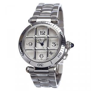 Pre Owned Cartier Silver Stainless Steel Pasha Grille Women's Wristwatch 28MM