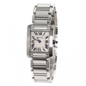 Pre Owned Cartier White Stainless Steel Tank Francaise Women's Wristwatch 20MM