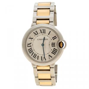 Pre Owned Cartier Silver Stainless Steel & 18K Yellow Gold Ballon Bleu  3005 Women's Wristwatch 38MM