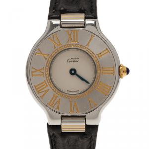 Pre Owned Cartier Silver Yellow Gold and Stainless Steel Must 21 de Cartier Women's Wristwatch 28MM