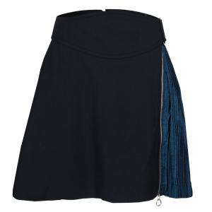 Carven Black Contrast Pleat Detail Belted Skirt M