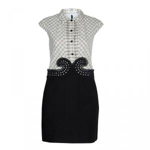 Carven Spring'14 Checked Front Mesh Back Eyelet Lace Detail Runway Dress M