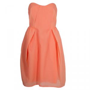 Carven Orange Textured Strapless Dress M