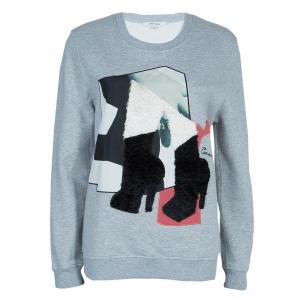 Carven Grey Chenille Embroidered Crewneck Sweatshirt S