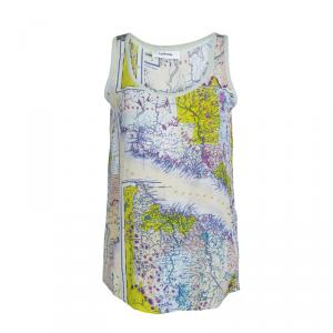Carven Multicolor Map Printed Silk Sleeveless Top M