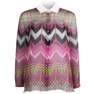 Carven Multicolor Silk Button Down Long Sleeve Shirt L