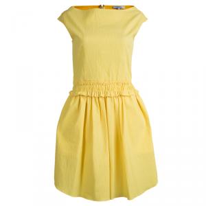 Carven Yellow Textured Cotton Sleeveless Dress L