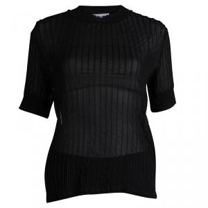 Carven Black Corded Crewneck Sheer Top L