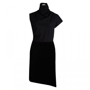 Carven Black Corduroy Skirt Detail Asymmetric Dress M