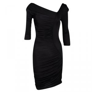 Catherine Malandrino Black Jersey Ruched Draped Long Sleeve Dress S