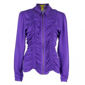 Catherine Malandrino Purple Ruched Zip Top XL