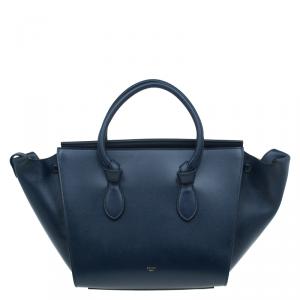 Pre Owned Celine Navy Blue Leather Mini Tie Tote