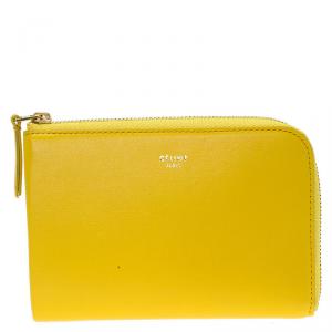 Pre Owned Celine Yellow Leather Half Zip Continental Wallet