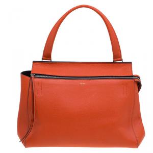Pre Owned Céline Poppy Red Coquelicot Leather Medium Edge Bag