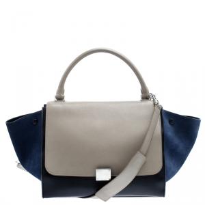 Pre Owned Celine Tricolor Leather and Suede Medium Trapeze Tote