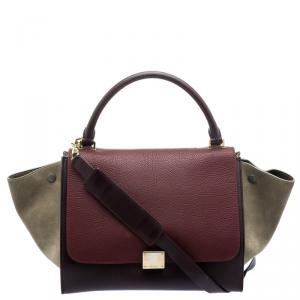 Pre Owned Celine Tri Color Leather and Suede Medium Trapeze Bag