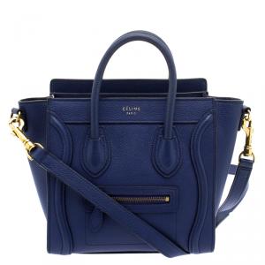 Pre Owned Celine Blue Leather Nano Luggage Tote