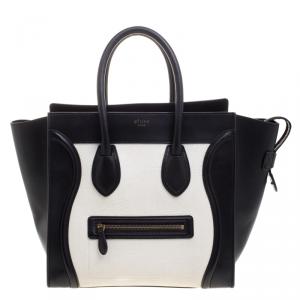 Pre Owned Celine Black/White Leather Mini Luggage Tote