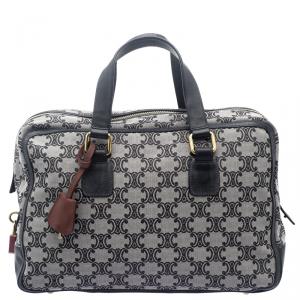 Pre Owned Celine Navy Blue Canvas and Leather Macadam Satchel