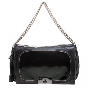 Pre Owned Celine Black Leather Turnlock Chain Shoulder Bag