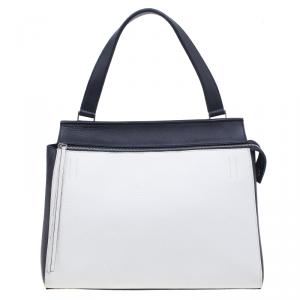 Pre Owned Celine Black & White Calfskin Leather Edge Shoulder Bag