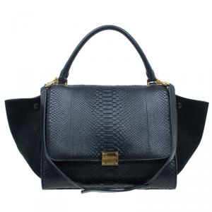 Pre Owned Celine Black Python Trapeze Top Handle Bag