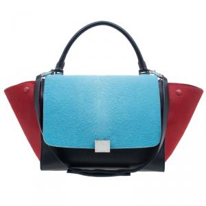 Pre Owned Celine Tricolor Leather Pony Hair Medium Trapeze Bag