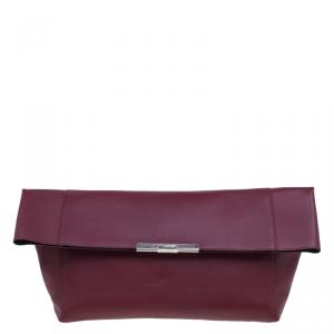 Pre Owned Celine Burgundy Calfskin Leather Large Folded Clutch