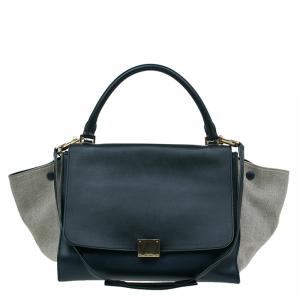 Pre Owned Celine Tri Color Leather and Canvas Small Trapeze Shoulder Bag