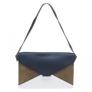 Pre Owned Celine Tricolor Leather and Suede Diamond Clutch Bag