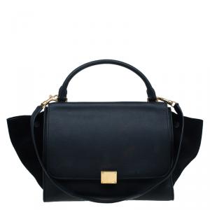 Pre Owned Celine Black Leather Medium Trapeze Bag