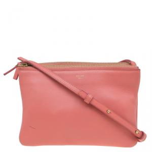 Pre Owned Celine Pink Leather Trio Crossbody Bag