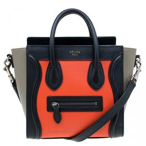 Pre Owned Celine Tri Color Leather Nano Luggage Bag