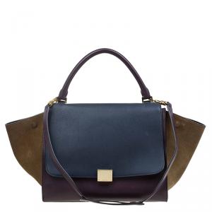 Pre Owned Celine Tri Color Leather/Suede Small Trapeze Bag