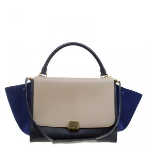 Pre Owned Celine Tri Color Leather and Suede Medium Trapeze Bag