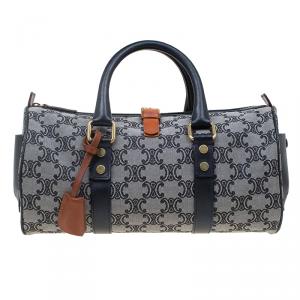 Céline Navy Blue Canvas Macadam Boston Bag