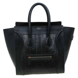 Pre Owned Celine Black Python and Leather Mini Luggage Tote