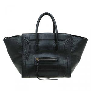 Pre Owned Celine Black Croc Embossed Leather Small Phantom Luggage Tote