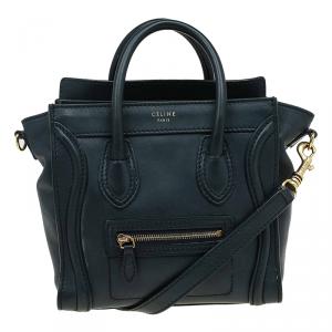 Pre Owned Celine Navy Blue Leather Nano Luggage Tote