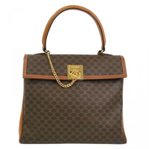Pre Owned Celine Brown Macadam Canvas/Leather Vintage Top Handle Bag