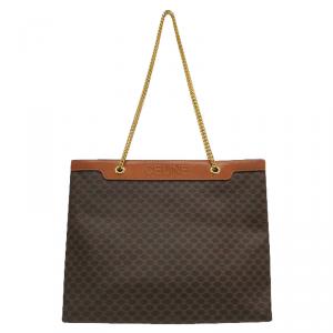 Pre Owned Celine Brown Macadam Canvas/Leather Shopper Tote