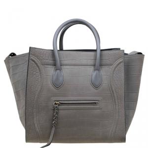 Pre Owned Celine Grey Croc Embossed Leather Large Phantom Luggage Tote