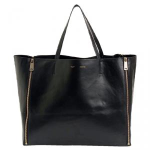 Pre Owned Celine Black Leather Gusset Cabas Tote Bag