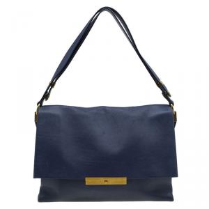 Pre Owned Celine Navy Blue Leather Blade Flap Bag