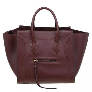 Pre Owned Celine Burgundy Leather Mini Phantom Luggage Tote