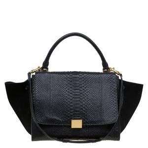 Pre Owned Celine Black Python and Suede Medium Trapeze Bag