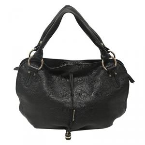 Celine Black Pebbled Leather Bittersweet Hobo